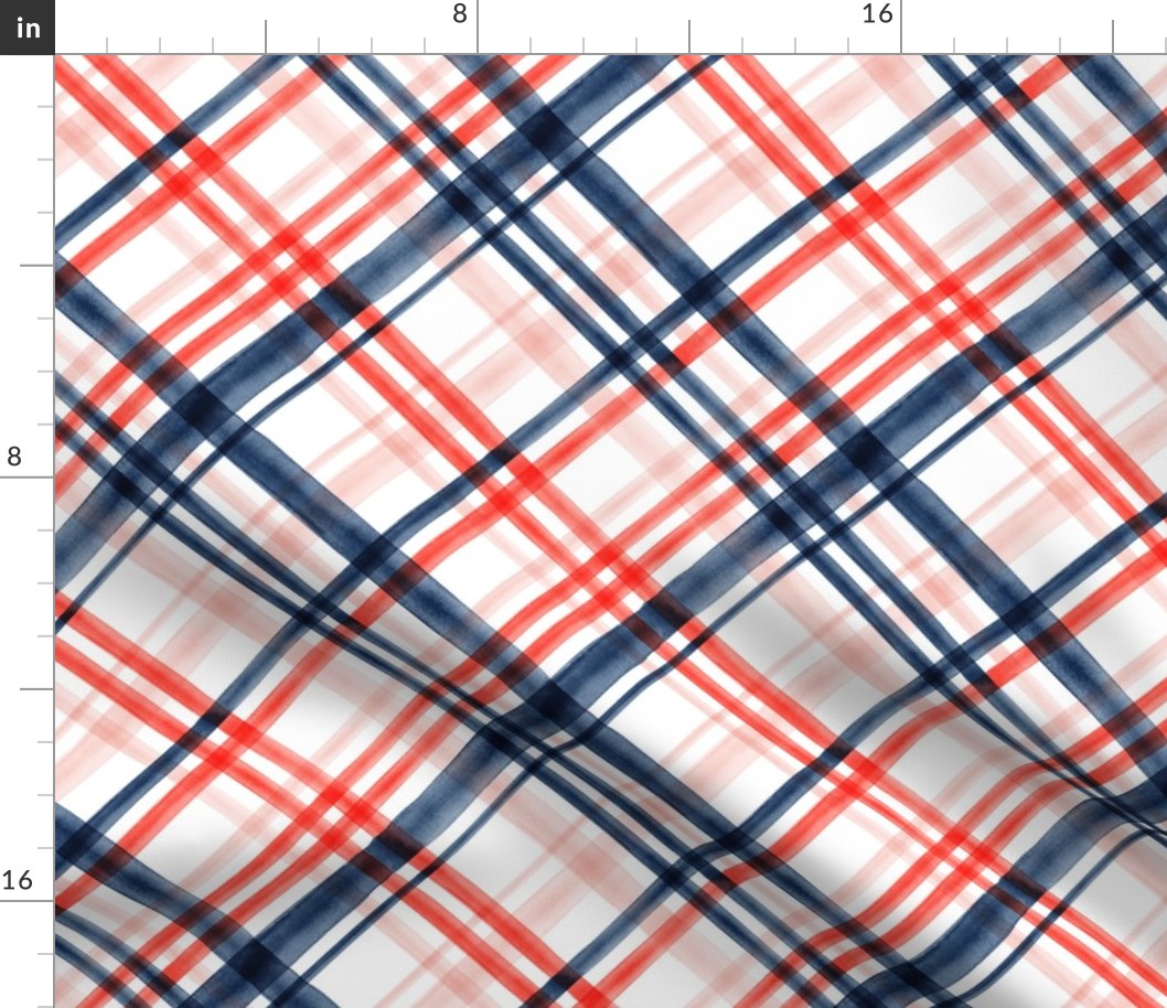 Red and blue watercolor plaid (pink) (45) C21