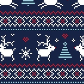 fair isle reindeer red blue on navy LG - christmas knits