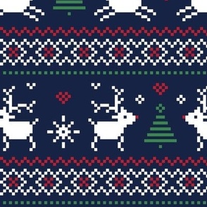 fair isle reindeer red green on navy LG - christmas knits