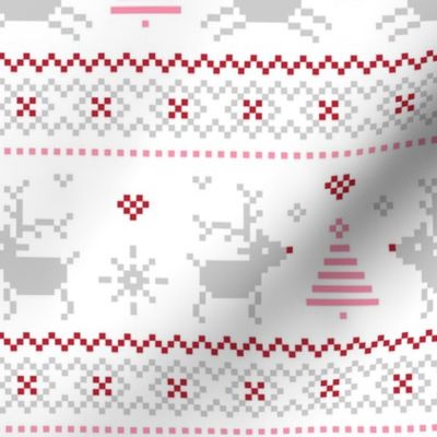 fair isle reindeer red pink LG - christmas knits