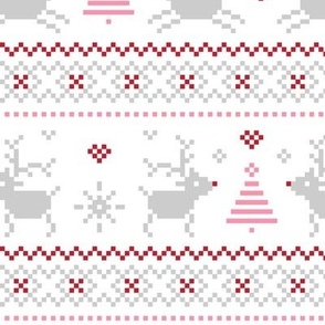 fair isle reindeer red pink LG - christmas knits