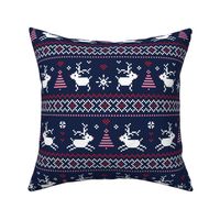 fair isle reindeer red pink on navy LG - christmas knits