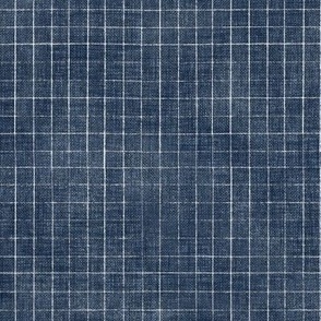Hand Drawn Checks on Navy Blue | Rustic fabric in dark blue and white, linen texture checked fabric, windowpane fabric, tartan, plaid, grid pattern, squares fabric.