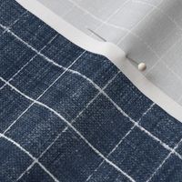 Hand Drawn Checks on Navy Blue (xl scale) | Rustic fabric in dark blue and white, linen texture checked fabric, windowpane fabric, tartan, plaid, grid pattern, squares fabric.