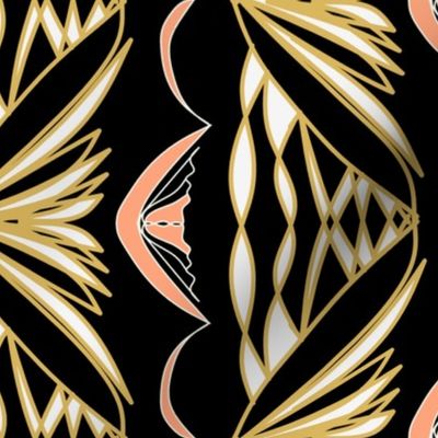 Neo Art Deco stripes coral golden black trending wallpaper living & decor current table runner tablecloth napkin placemat dining pillow duvet cover throw blanket curtain drape upholstery cushion duvet cover clothing shirt wallpaper fabric living home deco