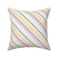 Multicolor Diagonal Skinny Curved Zig Zag on White