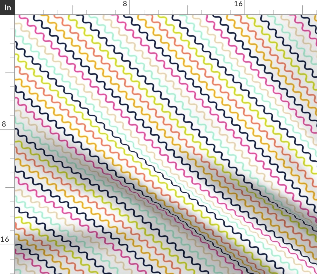 Multicolor Diagonal Skinny Curved Zig Zag on White