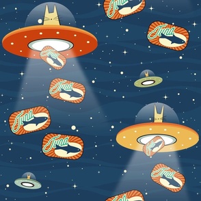 cats - vintage alien cats in their spaceships - canned tuna - space wallpaper