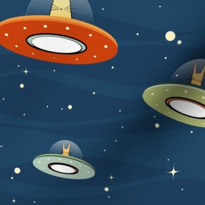 cats - vintage alien cats in their spaceships - space wallpaper