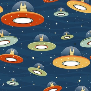 cats - vintage alien cats in their spaceships - space wallpaper