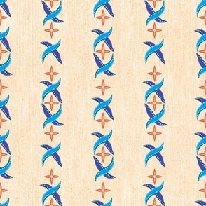 Church ribbons in vertical geometrics on faux line buff background