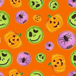 Medium Scale Trick or Treat Halloween Cookies Pumpkins Spiders Monsters on Carrot Orange