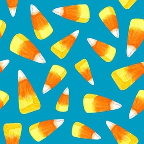 Large Scale Halloween Candy Corn Trick or Treat Candies on Caribbean Blue