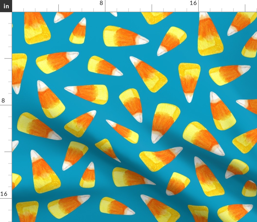 Large Scale Halloween Candy Corn Trick or Treat Candies on Caribbean Blue