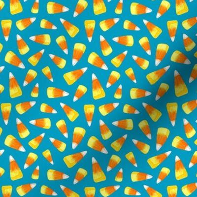 Small Scale Halloween Candy Corn Trick or Treat Candies on Caribbean Blue
