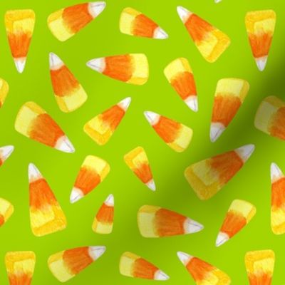Medium Scale Halloween Candy Corn Trick or Treat Candies on Lime Green