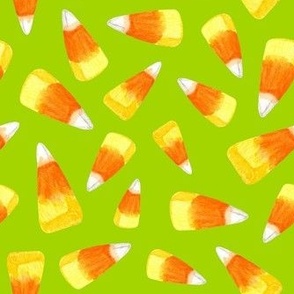 Medium Scale Halloween Candy Corn Trick or Treat Candies on Lime Green