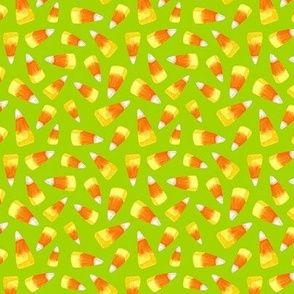 Small Scale Halloween Candy Corn Trick or Treat Candies on Lime Green