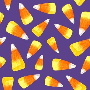 Large Scale Halloween Candy Corn Trick or Treat Candies on Grape Purple