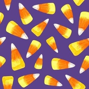 Medium Scale Halloween Candy Corn Trick or Treat Candies on Grape Purple