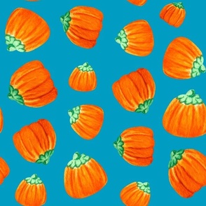 Large Scale Halloween Candy Orange Mellowcreme Pumpkins Trick or Treat Candies on Caribbean Blue