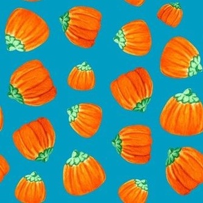 Medium Scale Halloween Candy Orange Mellowcreme Pumpkins Trick or Treat Candies on Caribbean Blue