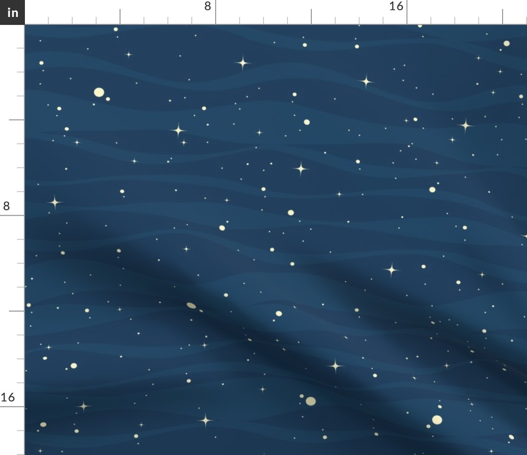 blue starry sky - celestial space - stars fabric