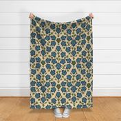 Thistledown Modern Floral Botanical Damask in Sand Midnight Blue Mint Chartreuse - LARGE Scale - UnBlink Studio by Jackie Tahara