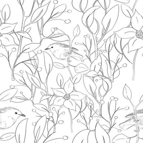 Warblers Floral Garden Scene 