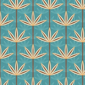 Palm Springs Damask (textured) - teal - small - palm trees, mid century modern, tropical trees, retro trees, mid mod 