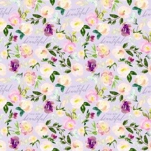 3" Repeat You Are Beautiful Floral Quote Pattern | Lavender Purple MK001