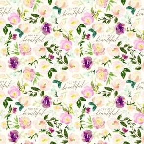 3" Repeat You Are Beautiful Floral Quote Pattern | Light Beige MK001