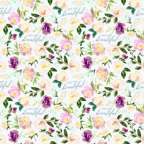 3" Repeat You Are Beautiful Floral Quote Pattern | Light Blue MK001