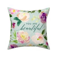 24" Repeat You Are Beautiful Floral Quote Pattern | Mint Green MK001