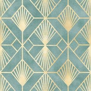 Gold green geometric Art Deco pattern