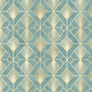 Gold green geometric Art Deco pattern