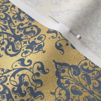 victorian blue  gold damask pattern