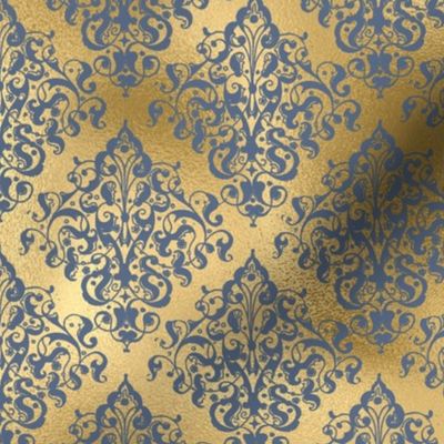 victorian blue  gold damask pattern