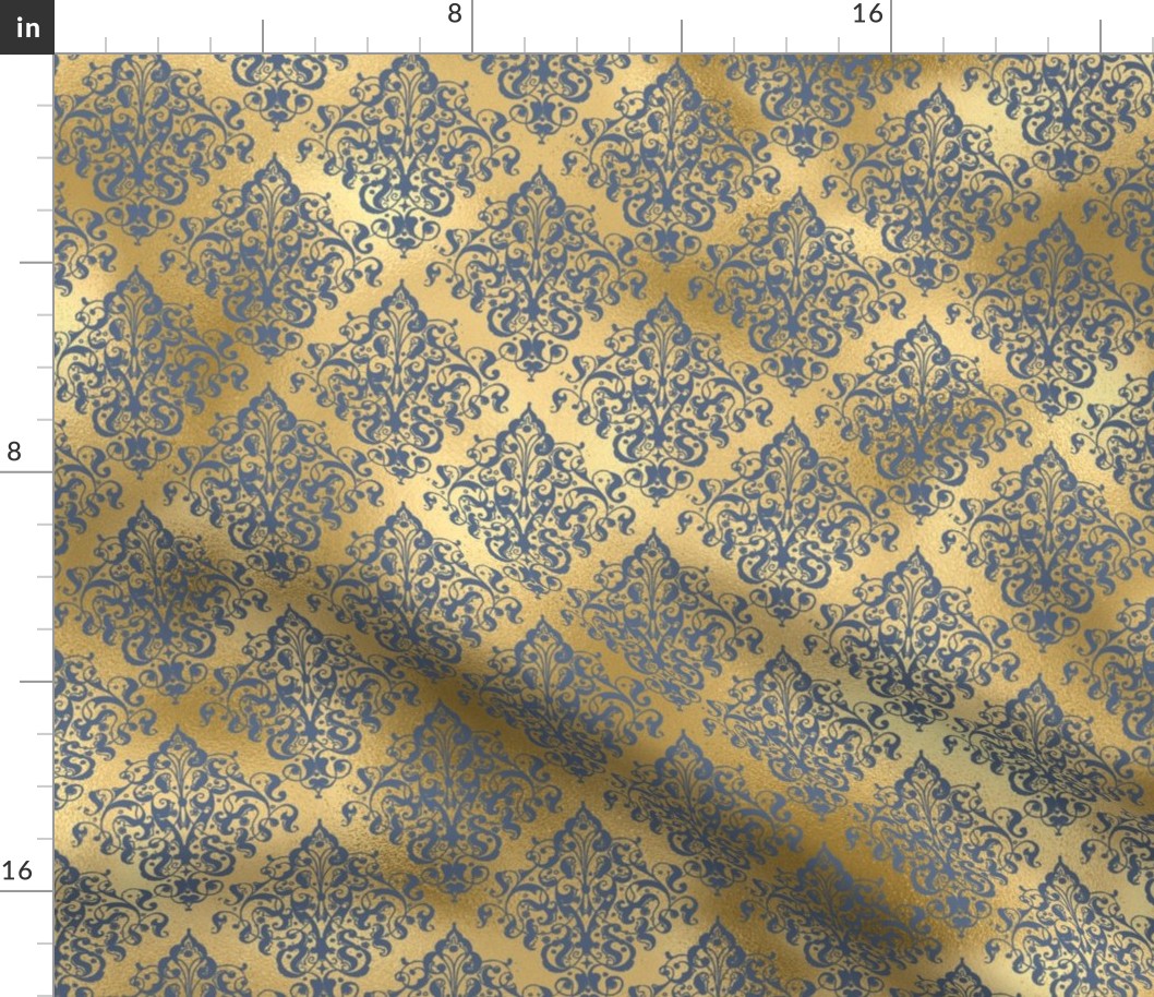 victorian blue  gold damask pattern