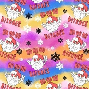 Santa Groovy Christmas Bitches Tie dye Rainbow Adult Mature