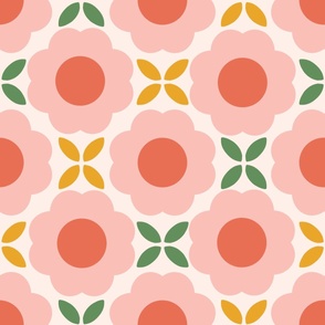 Retro Pink Florals Geometric Wallpaper - XL