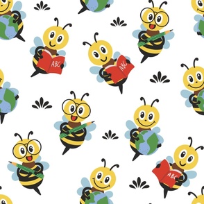 Smart Bees Nursery Kindergarten wallpaper Books Bugs gender neutral room decor