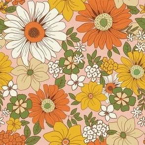 Retro Vintage Floral Florals 70's Sunflower- small scale