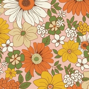 Retro Vintage Floral Florals 70's Sunflower- medium scale