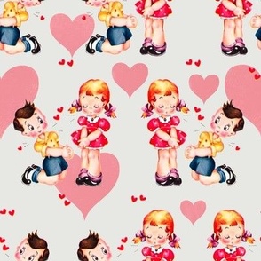 Vintage valentine girl boy love hearts