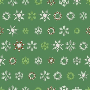 Christmas themed Ice crystals on green background