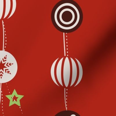 Christmas ball garlands on red background