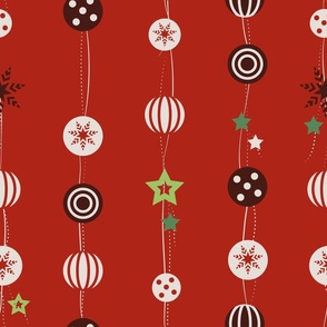 Christmas ball garlands on red background
