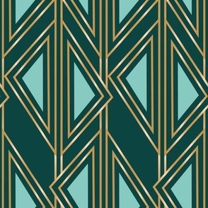 Art Deco gold teal triangles with stripes