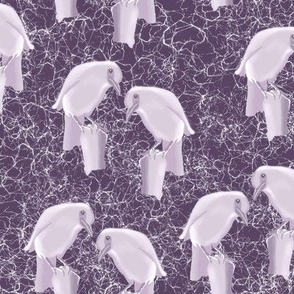 Medium - Scattered Pinyon Jay Ice Sculptures on Crackly Crinkly Purple Background